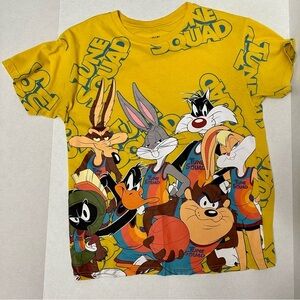 Looney Tunes Space Jams Yellow Cartoon Graphic T-shirt Tee Sz M Tune Squad Y2K